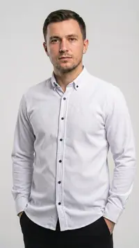 Мужская приталенная вельветовая рубашка (White Corduroy) view 1