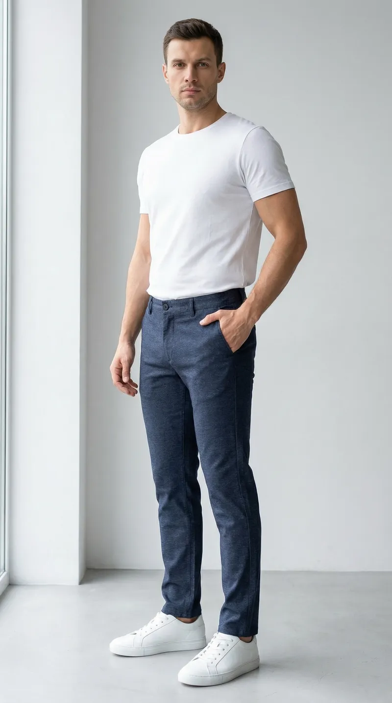 Мужские зауженные брюки – темно-синий меланж