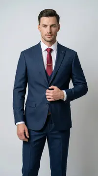 Мужской классический костюм-тройка (Темно-синяя клетка) view 1
