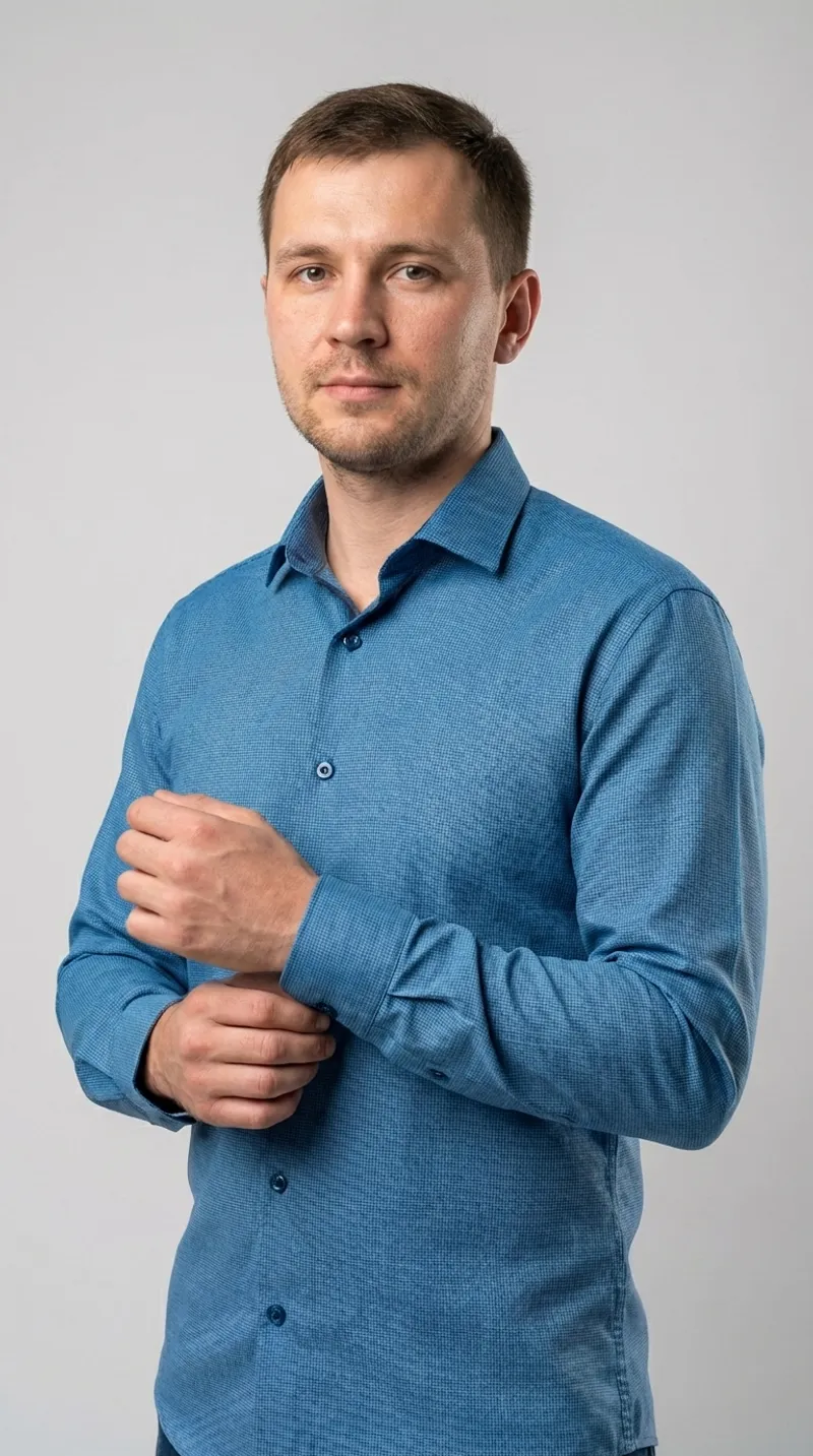 Мужская приталенная рубашка Slim Fit (Deep Blue Microprint)