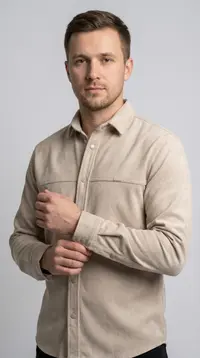 Мужская вельветовая рубашка Slim Fit (Бежевый песок) view 1