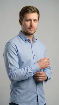 Мужская приталенная рубашка Slim Fit (Голубой оксфорд) view 1