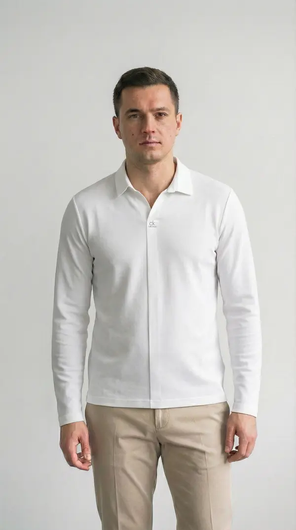 Мужской белый лонгслив-поло BOSSADO (Премиум хлопок)