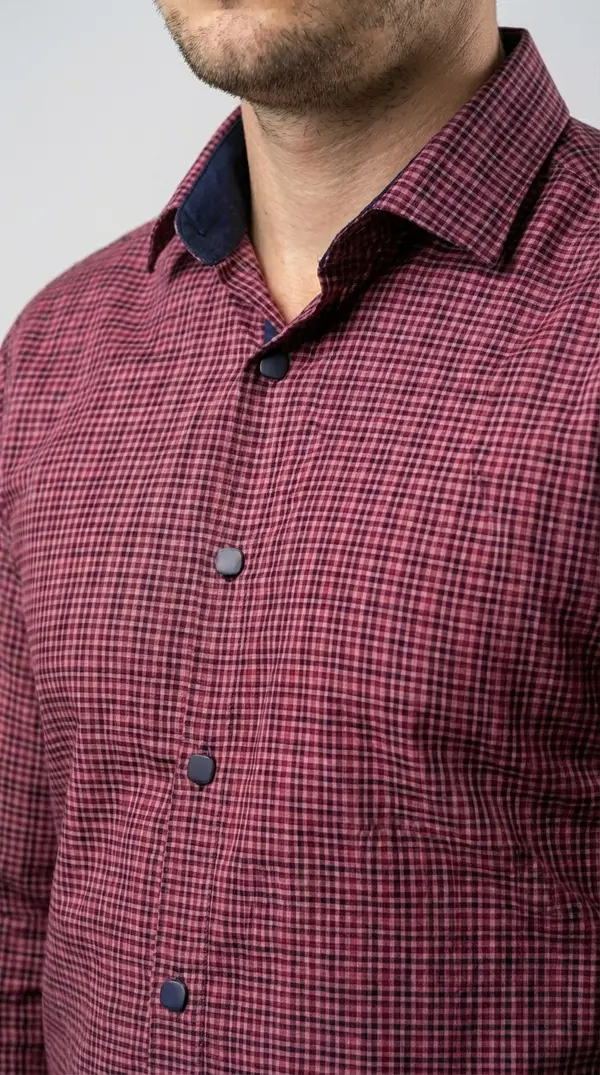 Мужская приталенная рубашка Slim Fit (Бордовая клетка)