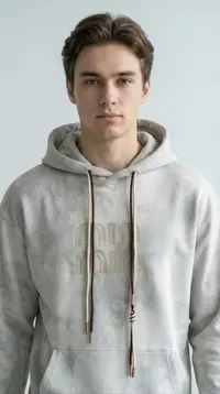 Мужское худи – светло-серый эффект «Tie-Dye» с вышивкой view 2