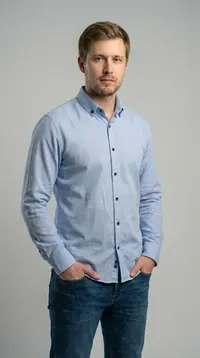 Мужская приталенная рубашка Slim Fit (Голубой оксфорд) view 2