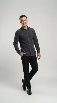 Мужская рубашка микровельветовая Slim Fit (Графит) view 2
