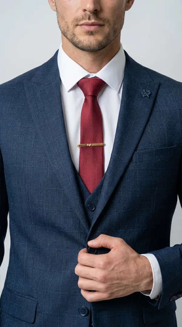 Мужской классический костюм-тройка (Темно-синяя клетка)