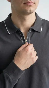 Мужское поло с длинным рукавом (лонгслив) BOSSADO — серый с белым кантом view 2