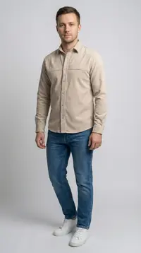 Мужская вельветовая рубашка Slim Fit (Бежевый песок) view 2