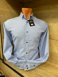 Мужская приталенная рубашка Slim Fit (Голубой оксфорд) view 3