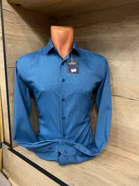 Мужская приталенная рубашка Slim Fit (Deep Blue Microprint) view 3